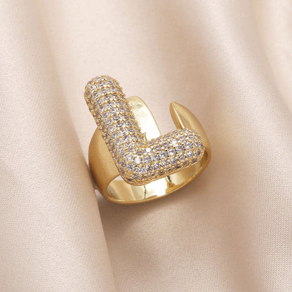 Gold Bubble Letter Initial Ring
