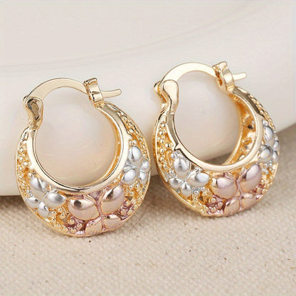 Tri-Color Floral Hoop Earrings