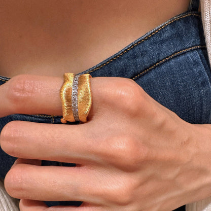 Wide Wave Textured Statement Ring