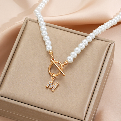 Pearl Initial Toggle Necklace