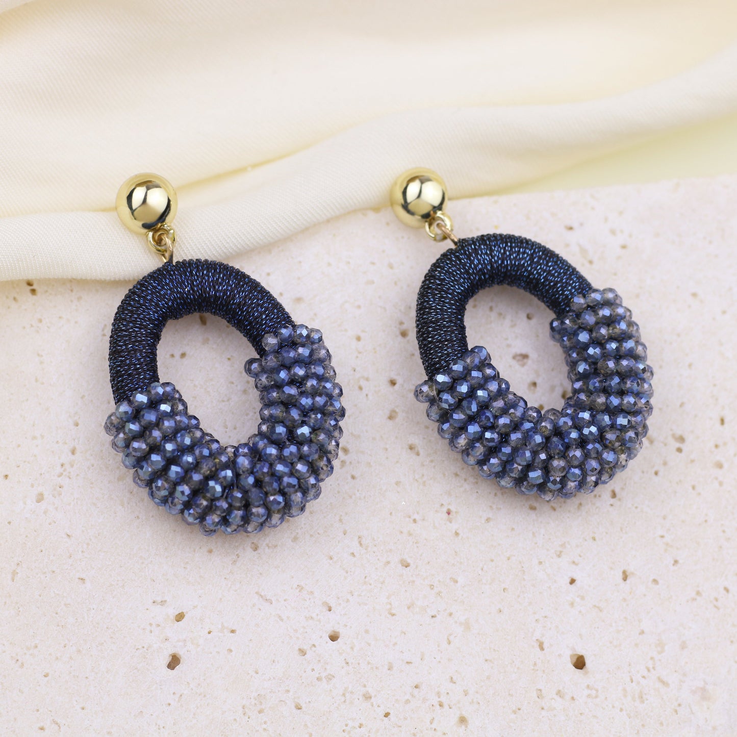 Beaded Gold Cluster Stud Earrings