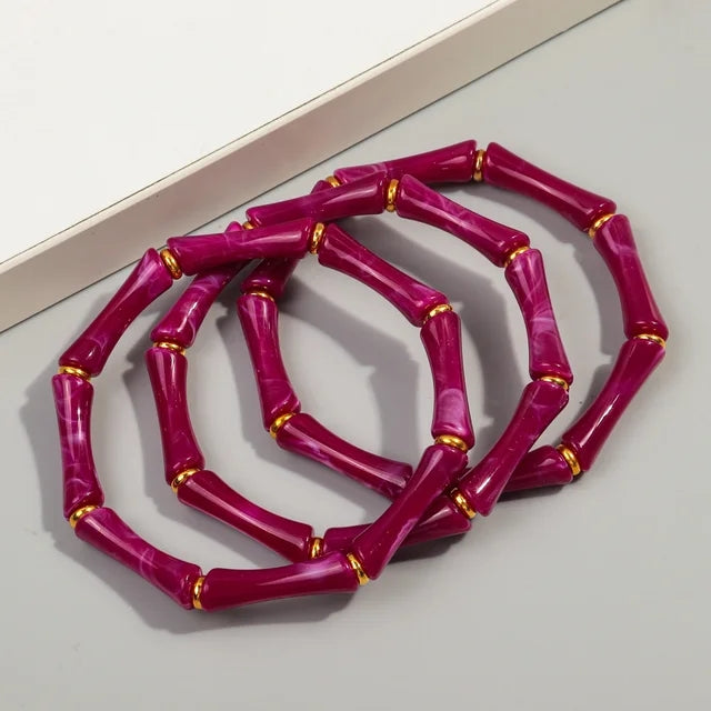 3pcs Gold Bamboo Bangle Bracelet Stack