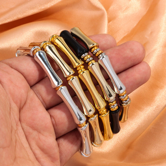 3pcs Gold Bamboo Bangle Bracelet Stack