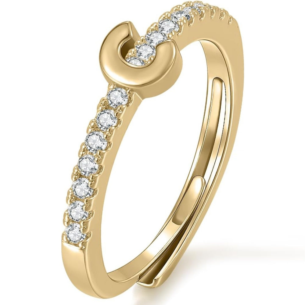 Gold Initial Letter Adjustable Ring