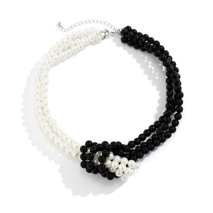 White & Black Pearl Knot Choker Necklace