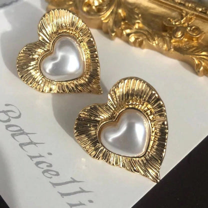Pearl Heart Stud Earrings