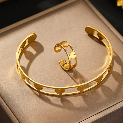 2pc Gold Heart Cutout Bracelet & Ring Set