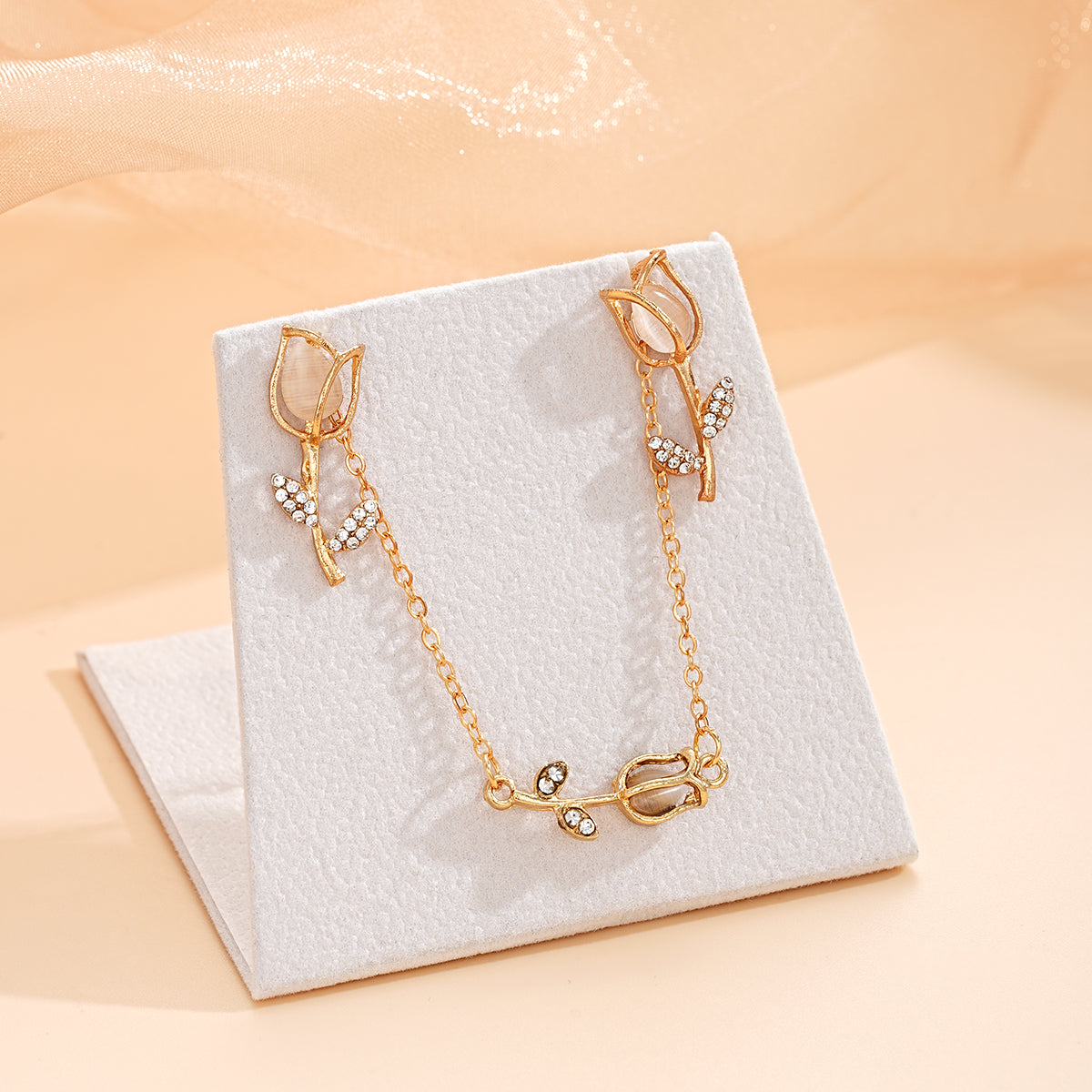 3pc Gold Tulip Flower Jewelry Set