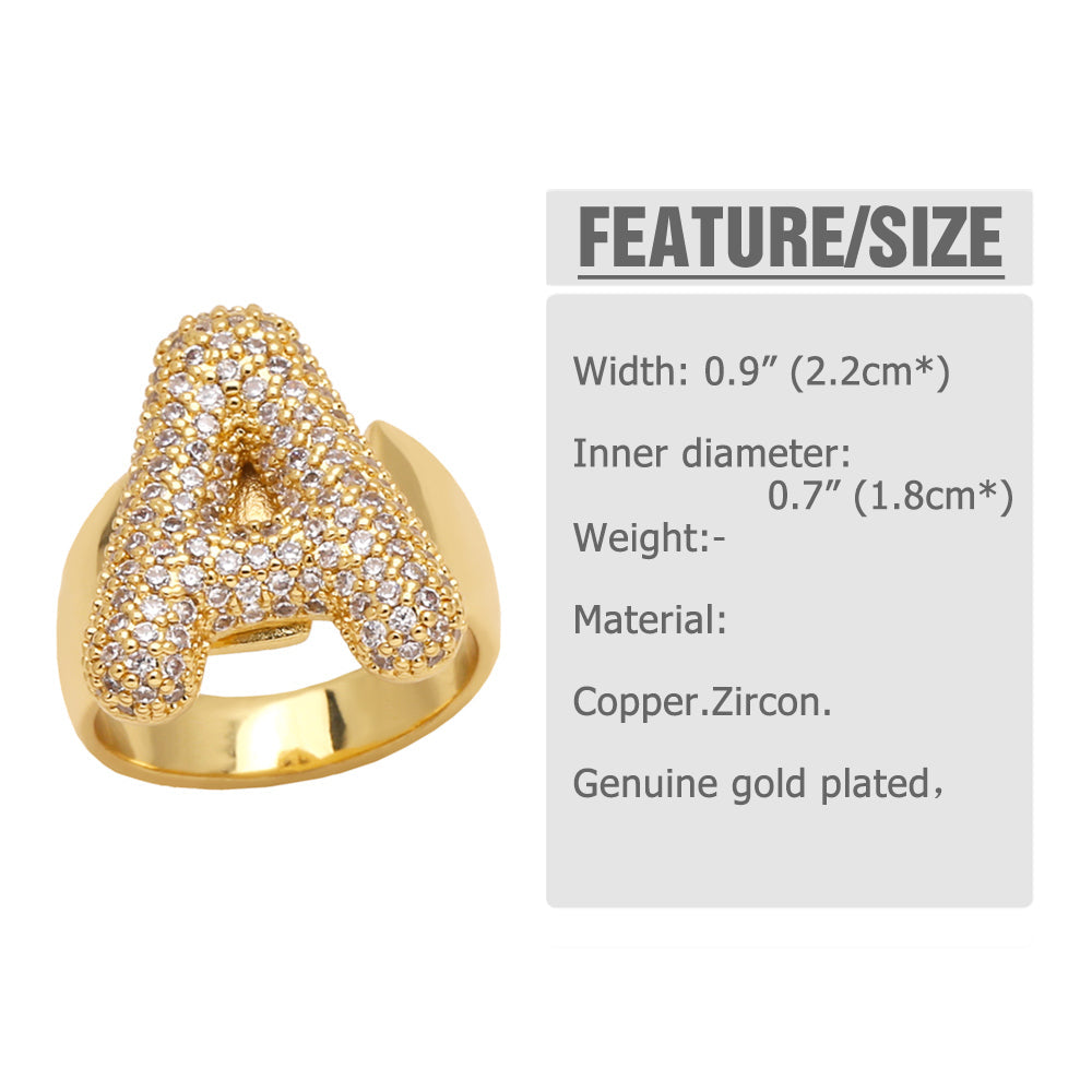 Gold Bubble Letter Initial Ring