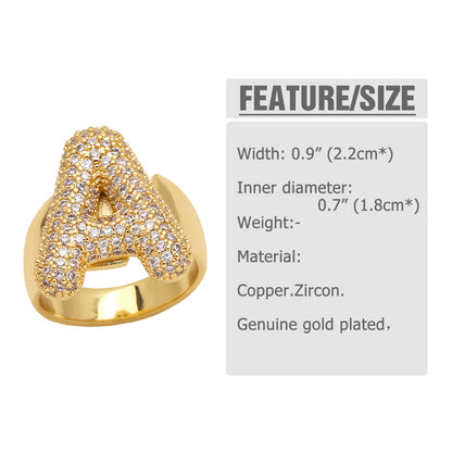 Gold Bubble Letter Initial Ring