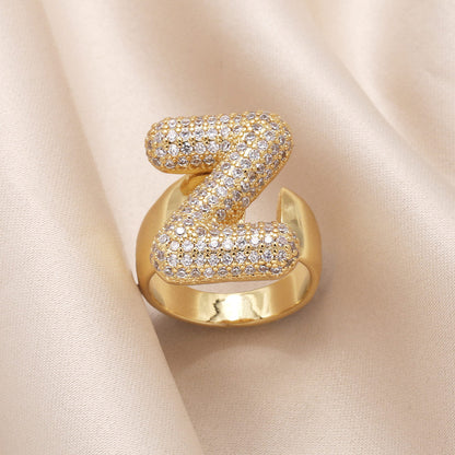 Gold Bubble Letter Initial Ring