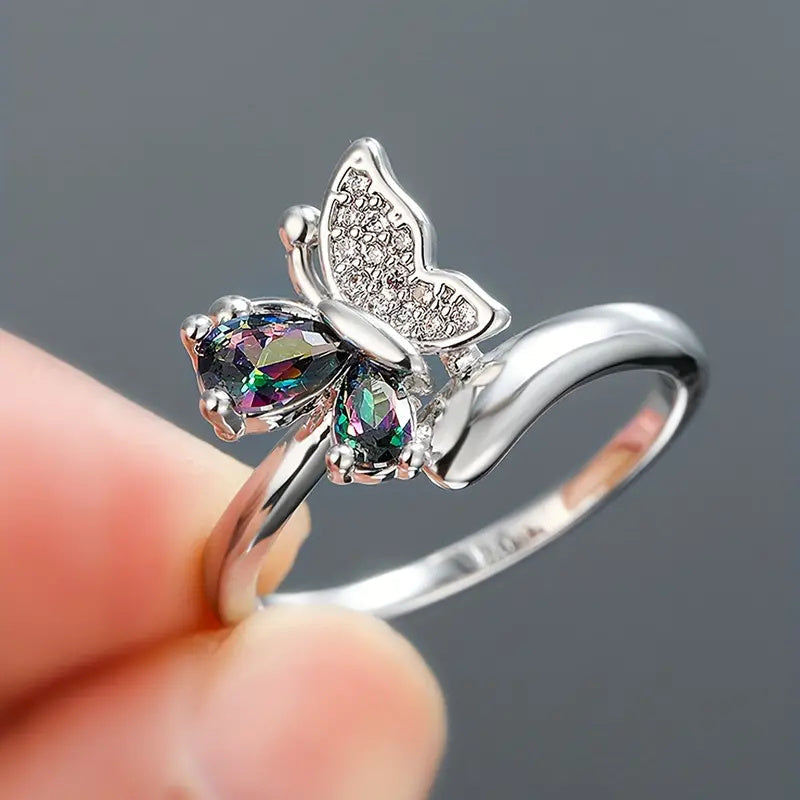 Crystal Butterfly Statement Ring