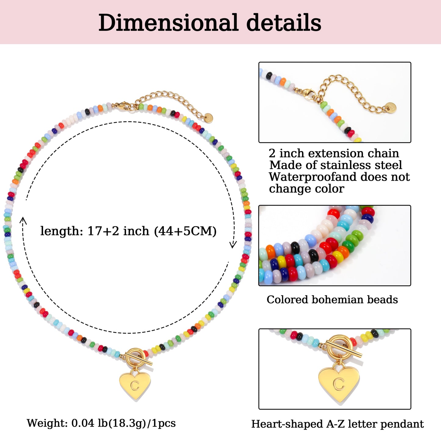 Beaded Heart Initial Pendant Necklace