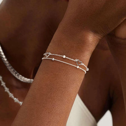 2pc Gold Layered Heart Bracelet Set