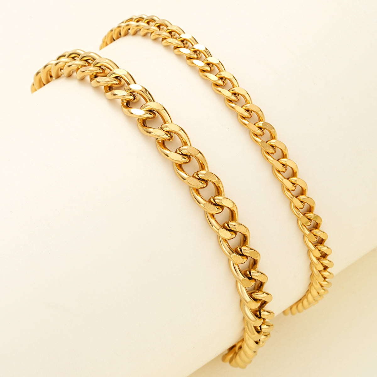 2pc Simple Gold Chain Bracelet Set