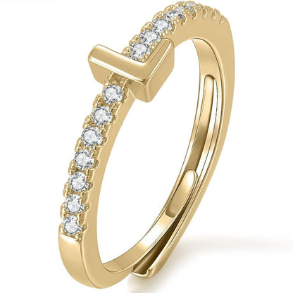 Gold Initial Letter Adjustable Ring