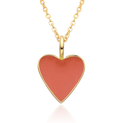 Gold Enamel Heart Pendant Necklace