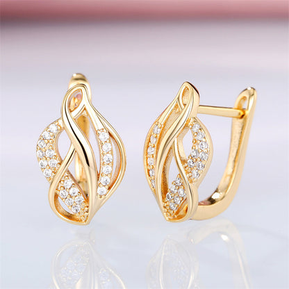 Twist Leaf Crystal Hoop Earrings