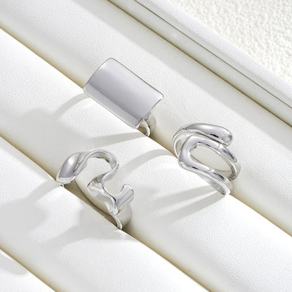 3pc Bold Abstract Gold Ring Set