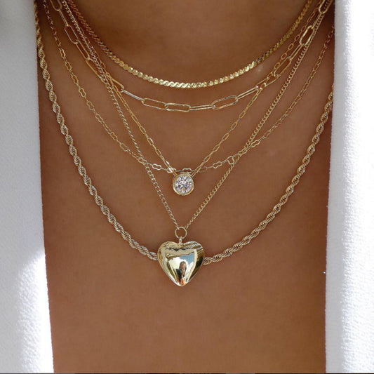 6pc Heart Pendant Layered Necklace Set