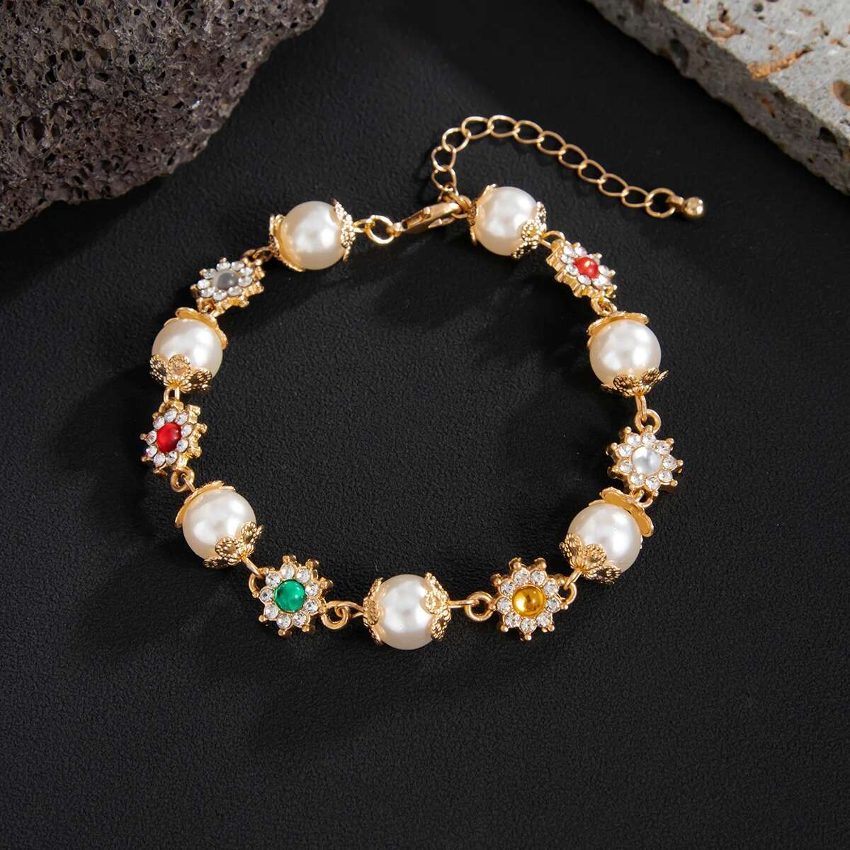 Gemstone Pearl Charm Bracelet