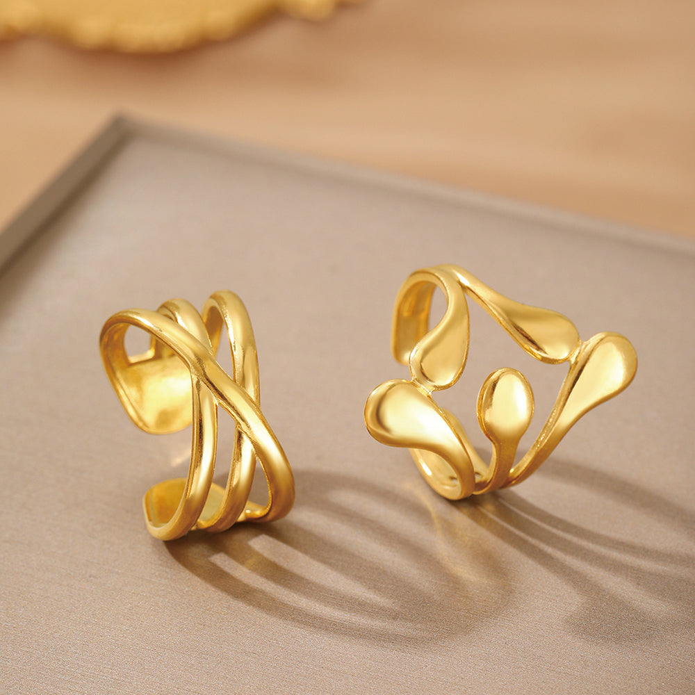 2pc Abstract Gold Statement Ring Set