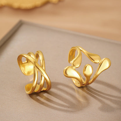 2pc Abstract Gold Statement Ring Set