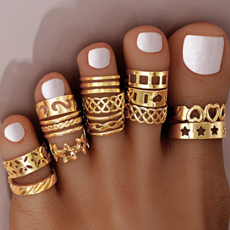 10pc Gold Statement Toe Ring Set