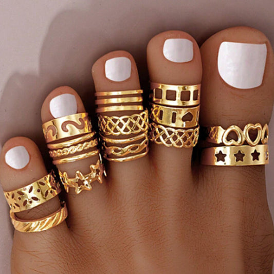 10pc Gold Statement Toe Ring Set