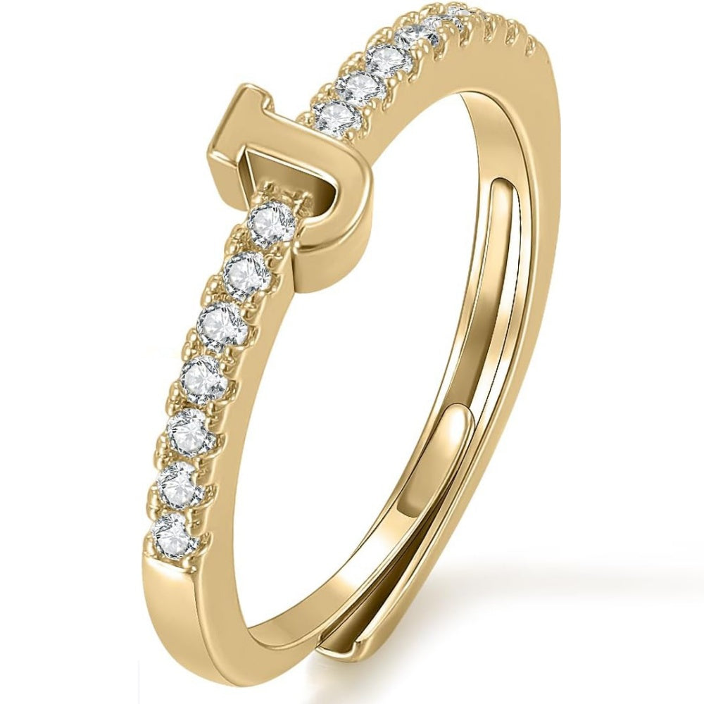 Gold Initial Letter Adjustable Ring
