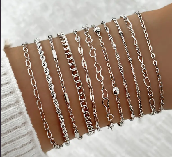 10pc Dainty Gold Chain Bracelet Set