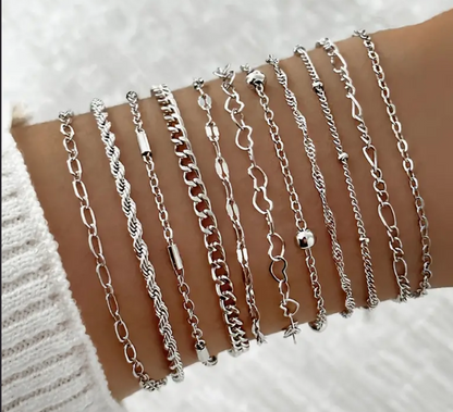 10pc Dainty Gold Chain Bracelet Set