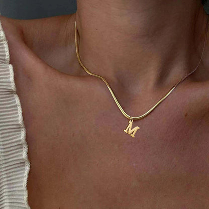 Gold Initial Pendant Snake Chain Necklace