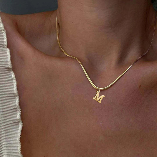 Gold Initial Pendant Snake Chain Necklace