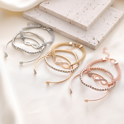 3pc Crystal Heart & Infinity Bracelet Set