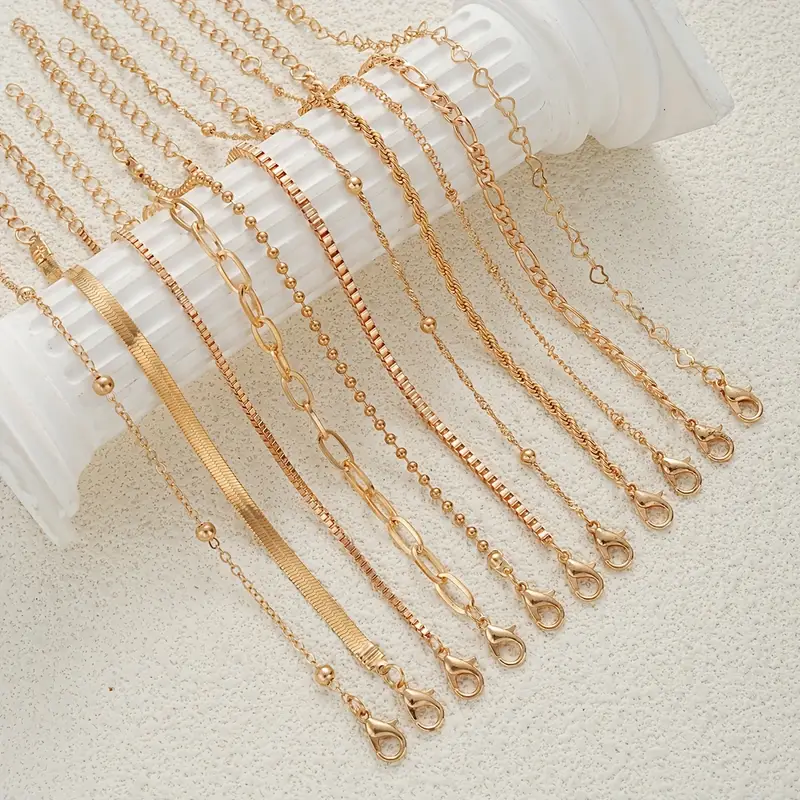 11pc Minimalist Gold Chain Bracelet Set