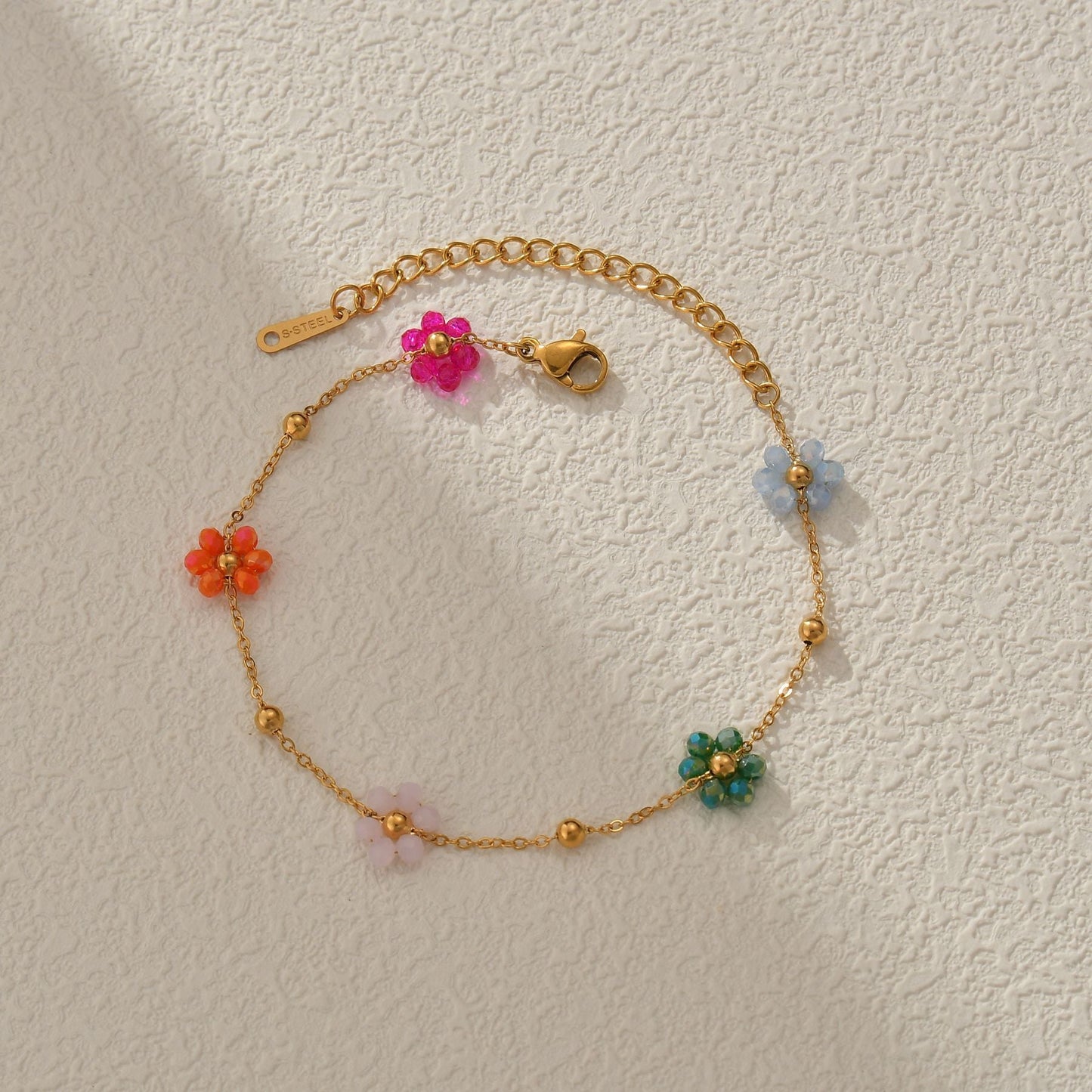 Colorful Beaded Flower Chain Bracelet