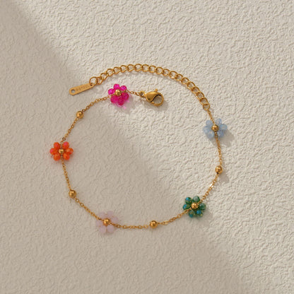 Colorful Beaded Flower Chain Bracelet
