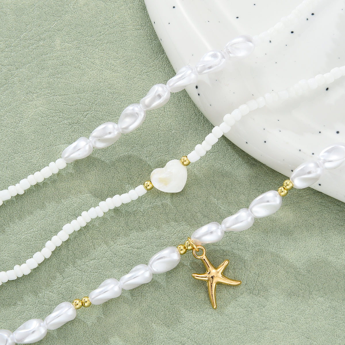 3pc Pearl Beaded Starfish Necklace Set
