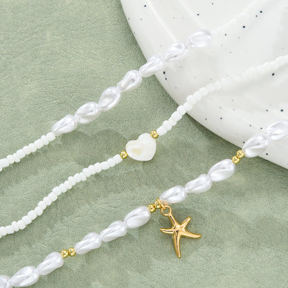 3pc Pearl Beaded Starfish Necklace Set