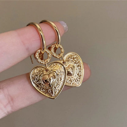 Vintage Embossed Heart Hoop Earrings