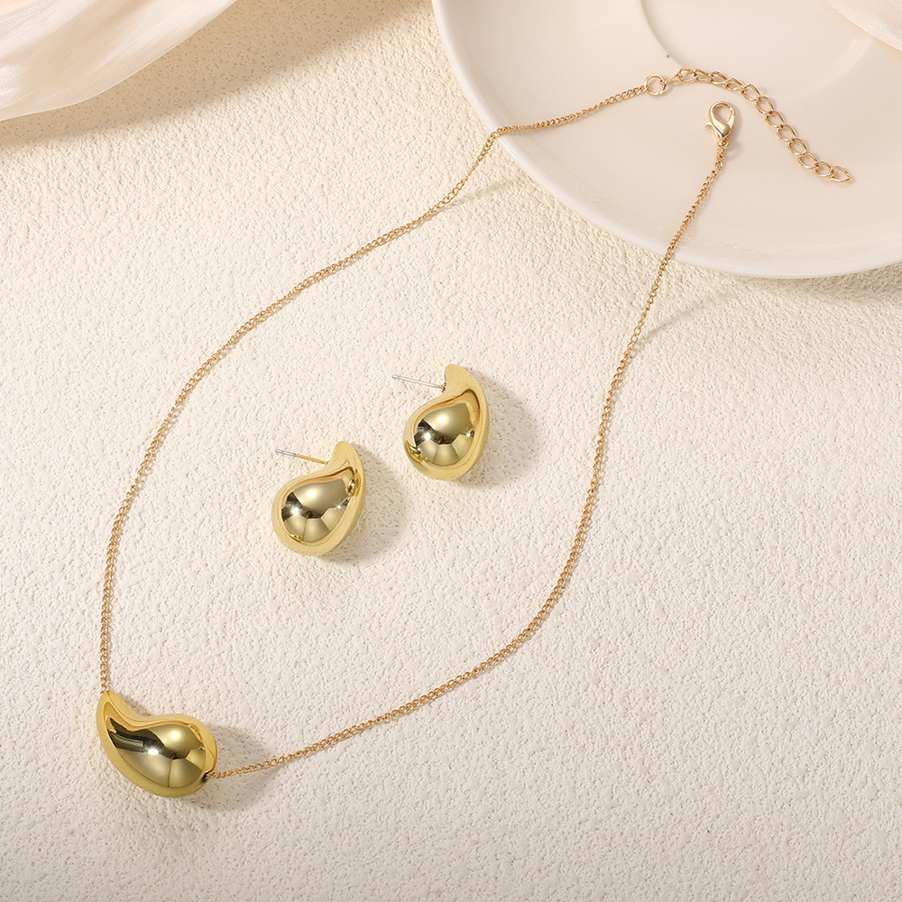 Gold-Tone Abstract Teardrop Necklace & Earring Set