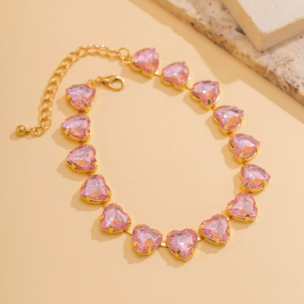 Pink Heart Crystal Choker Necklace