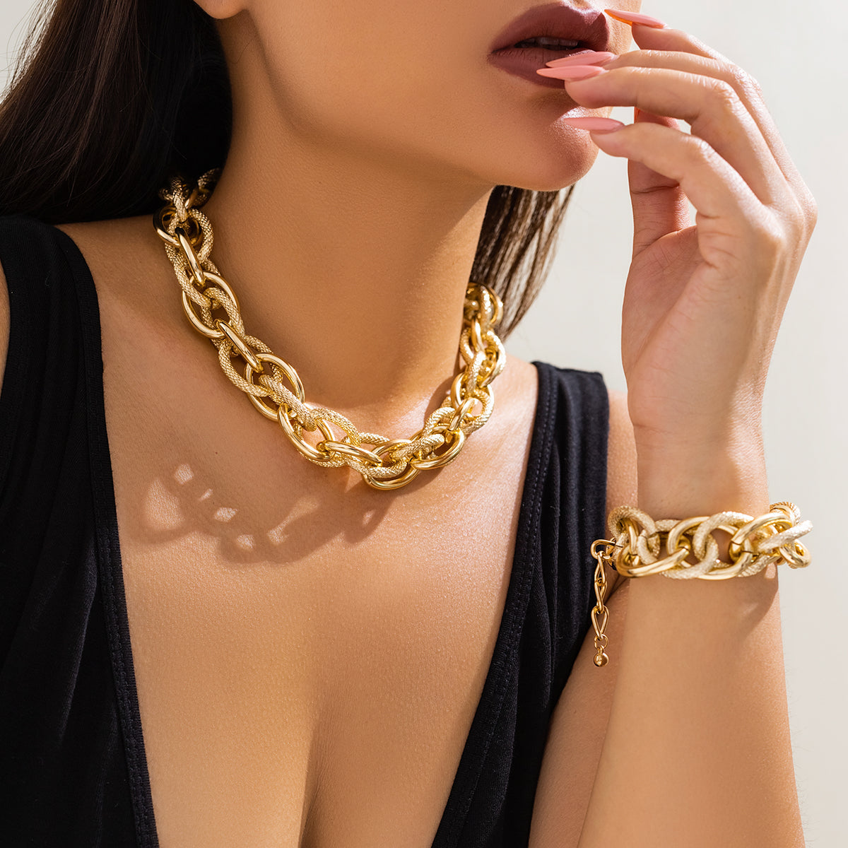 Chunky Cross Chain Choker & Bracelet Set