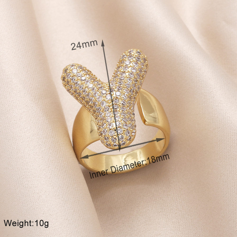 Gold Bubble Letter Initial Ring