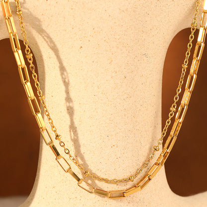 2pc Paperclip and Bead Chain Necklace Set