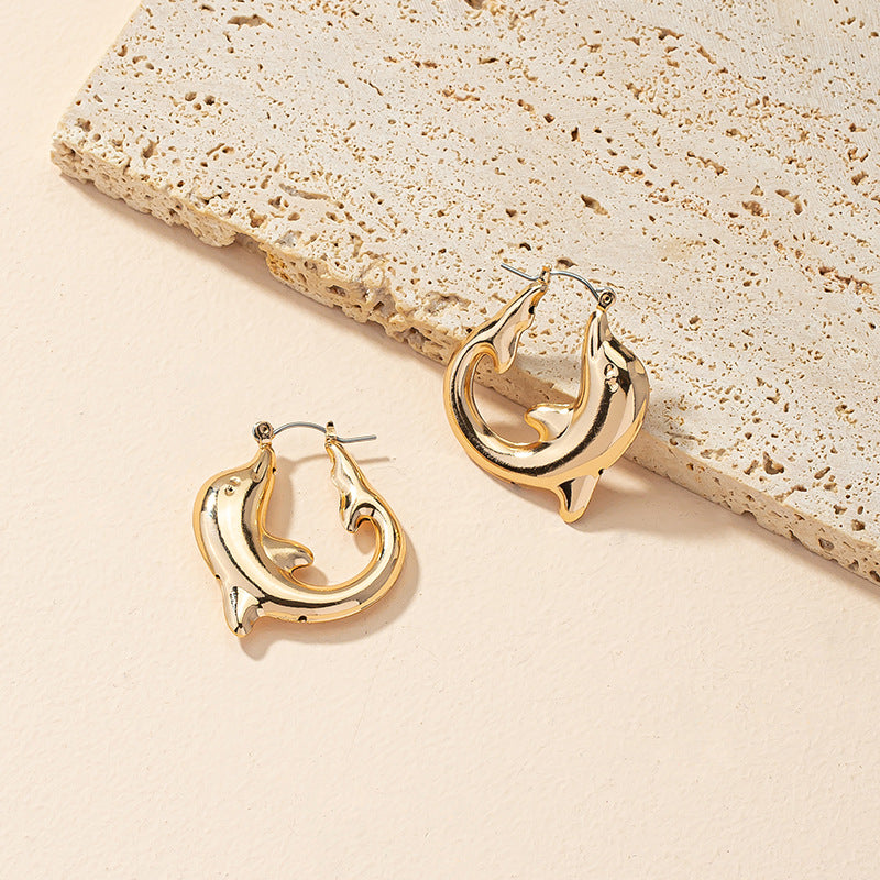 Golden Dolphin Hoop Earrings