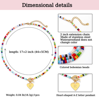 Beaded Heart Initial Pendant Necklace