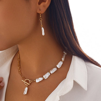 2pc Asymmetrical Pearl Link Jewelry Set