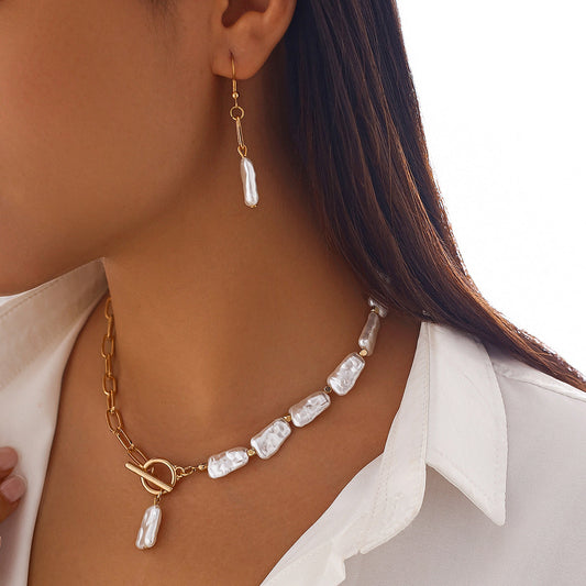 2pc Asymmetrical Pearl Link Jewelry Set